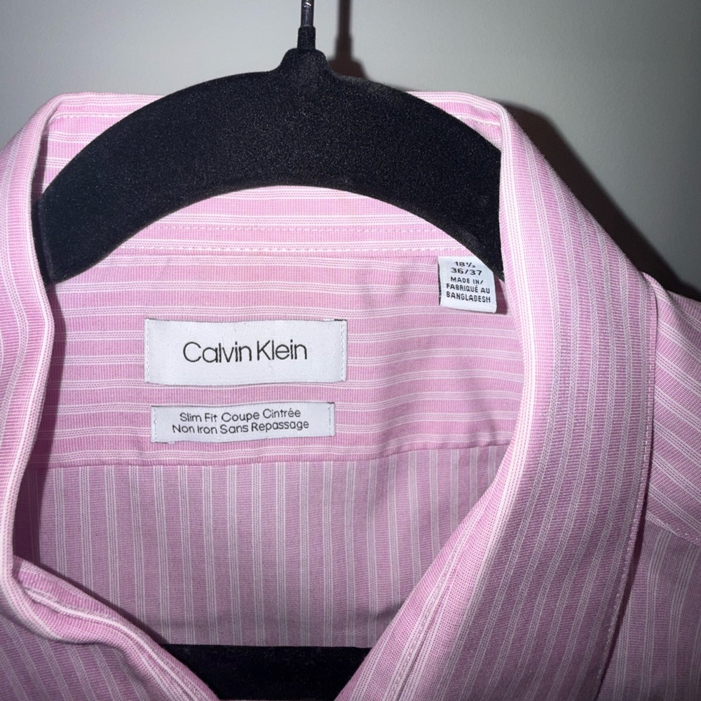 Calvin Klein Men's Pink Pinstripe Dress Shirt